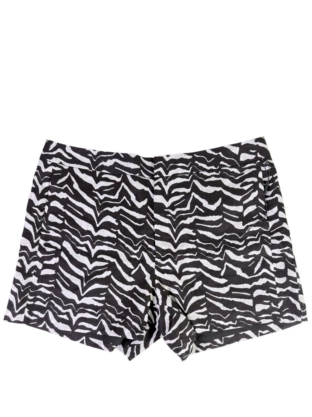 Calvin Klein Zebra Print Linen Shorts Size 14 High Rise Black White Lined NWOT